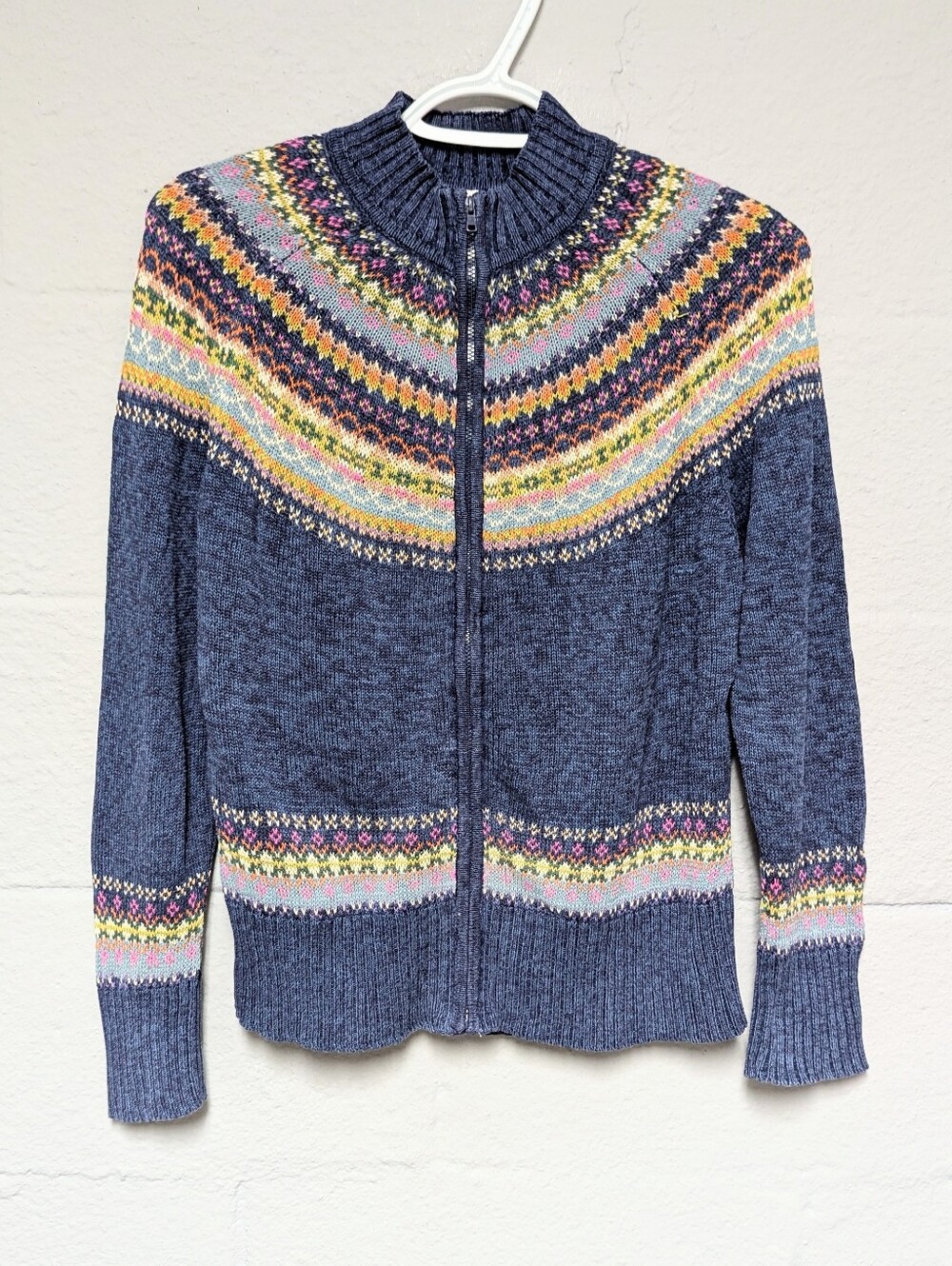 Vintage Fair Isle Zip Up Cardigan Sweater Size M